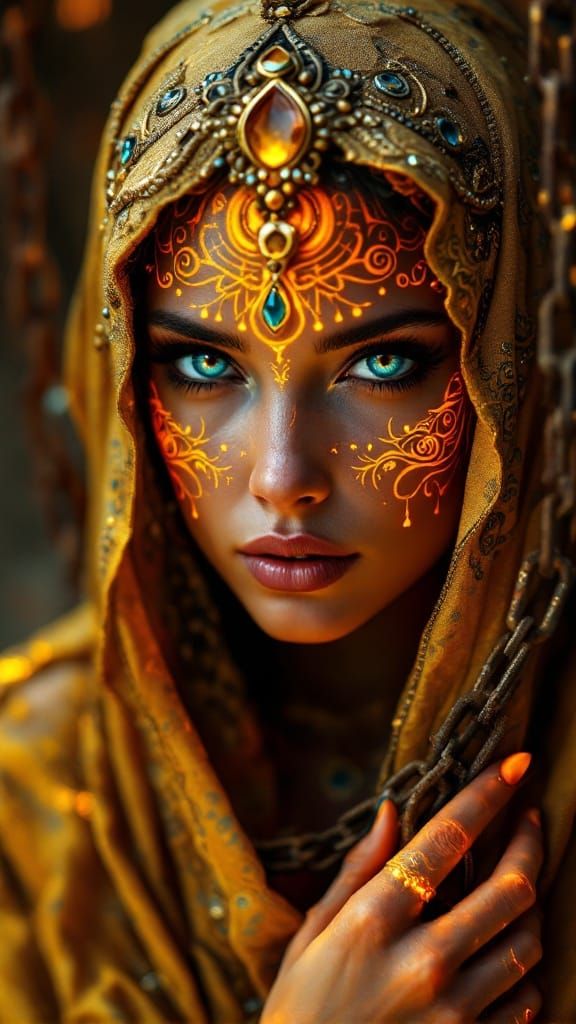 Mystical Desert Oracle in Opulent Baroque Style