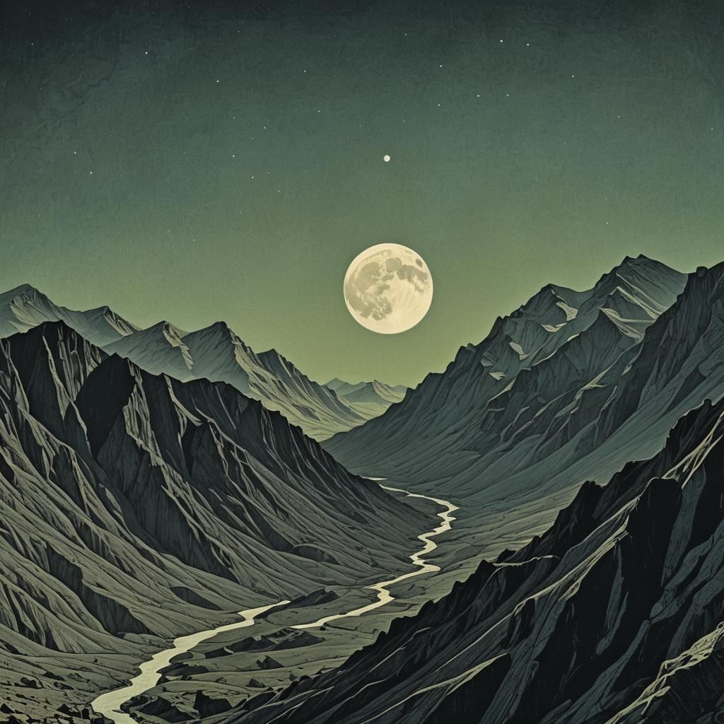 Eerie Full Moon Over Mountain Peak Collage