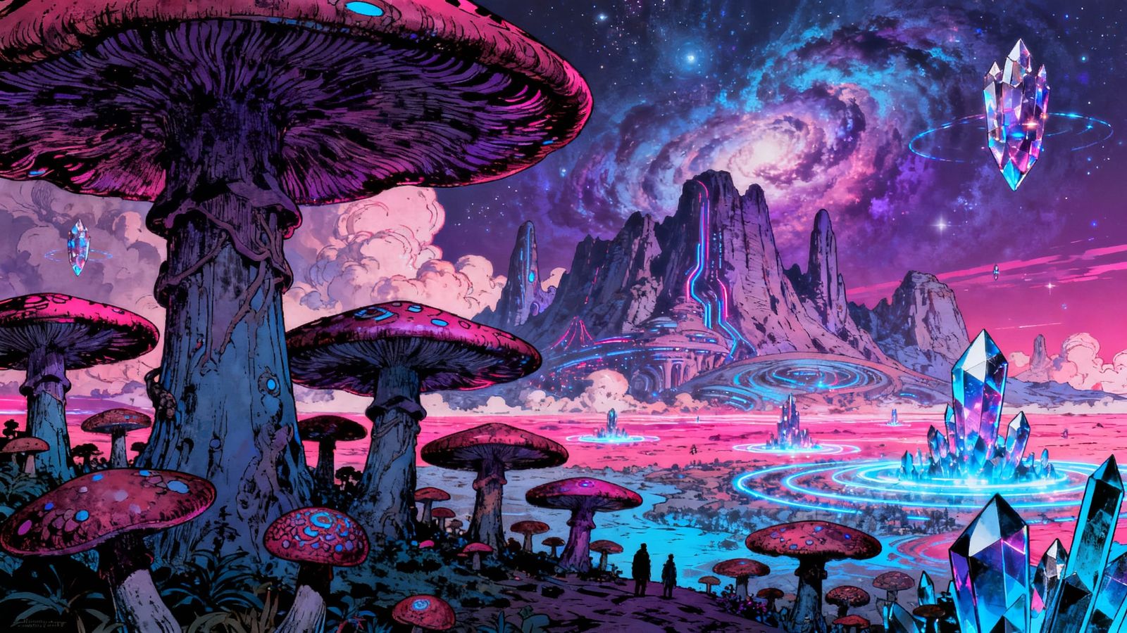 Surreal Mushroom Landscape in Moebius Style