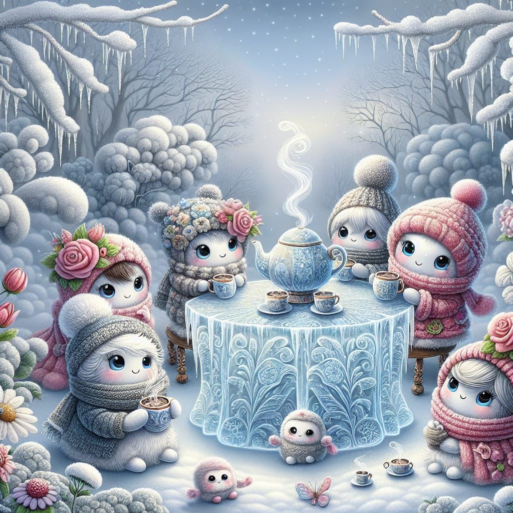 Whimsical Winter Wonderland with Anthropomorphic Flowers
