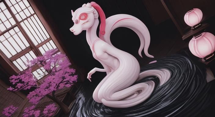 classical kaidan yokai deep depth 30 layers Rokurokubi vivid...