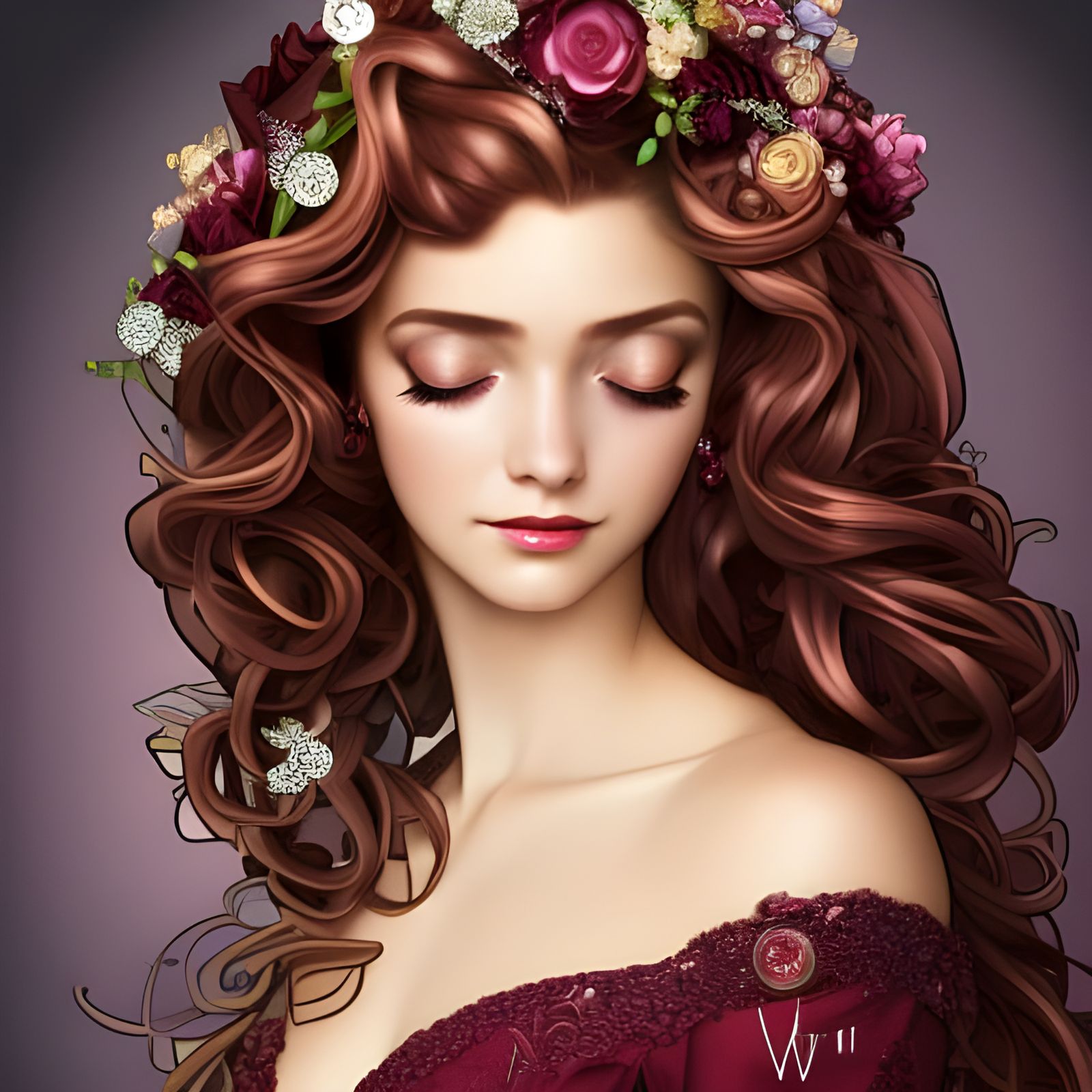 Happy Bride in Maroon Dress: Hyperdetailed Portrait