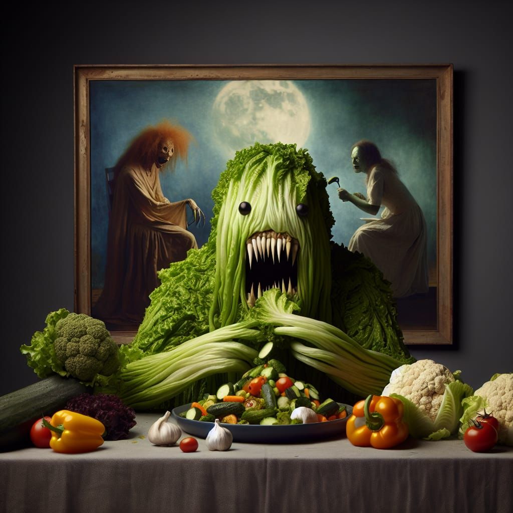 Surreal Lettuce Monster's Vegetable Feast