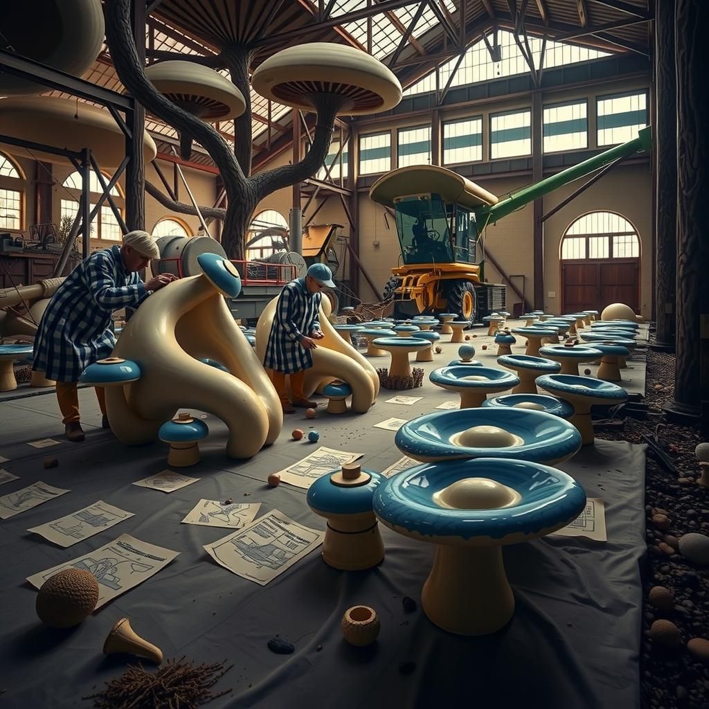 Norwegian Workers Tend Surreal Blue Mushrooms