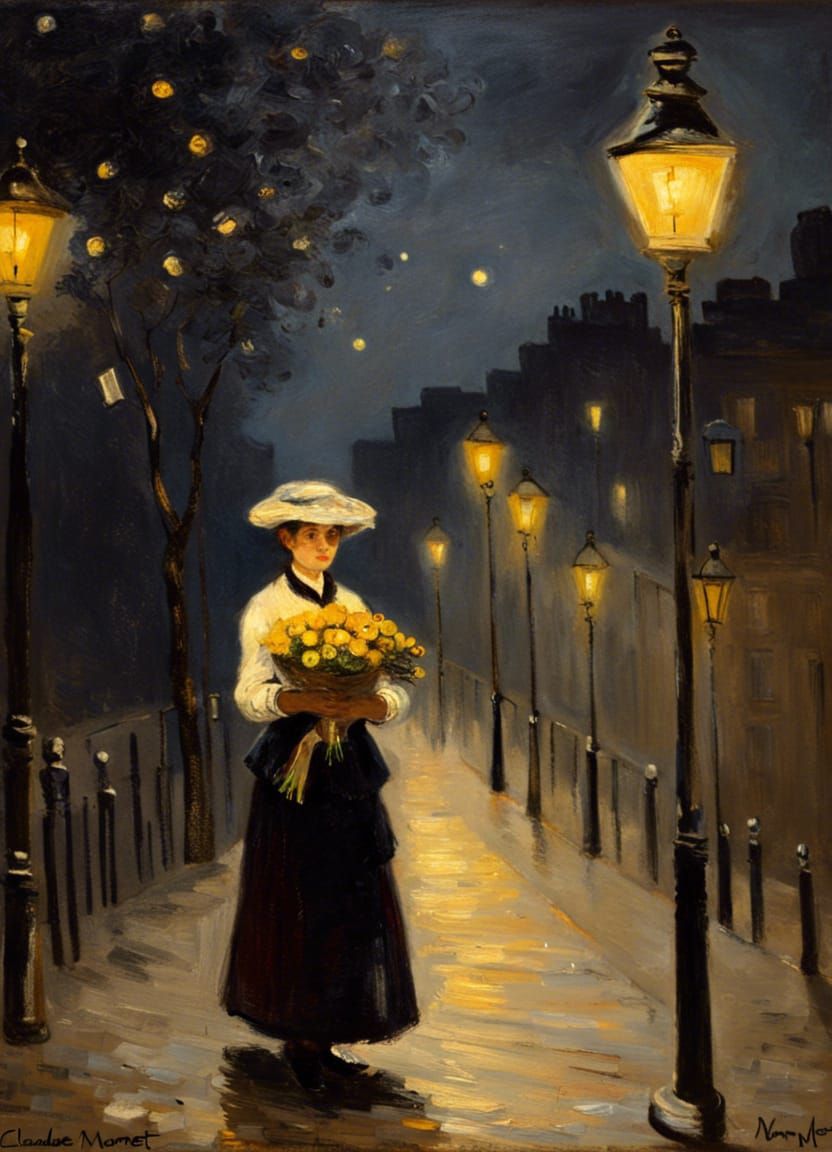 Parisian Flower Seller in Impressionist Style