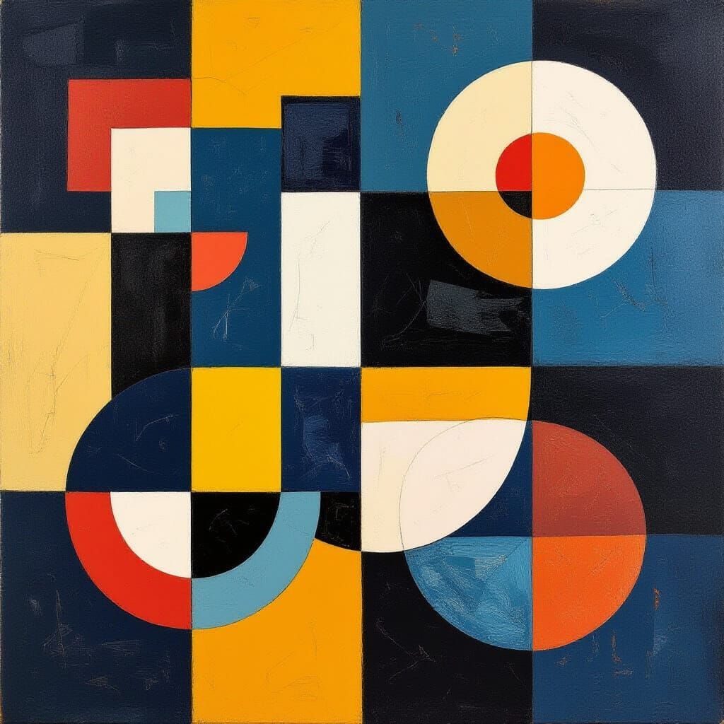 Vibrant Wood Block Abstract Painting with Geometric Shapes