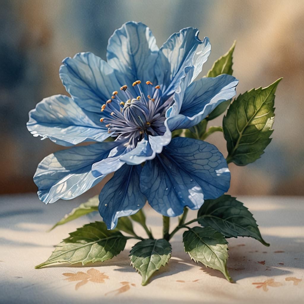 Hyperrealistic Watercolor of a Blue Flower