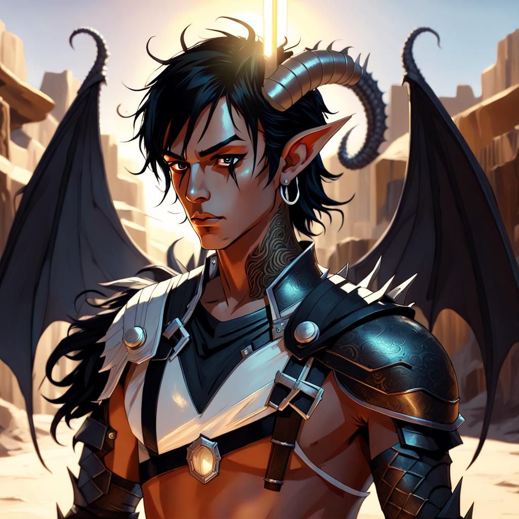 Gritty Desert Elf Warrior with Dragon Wings