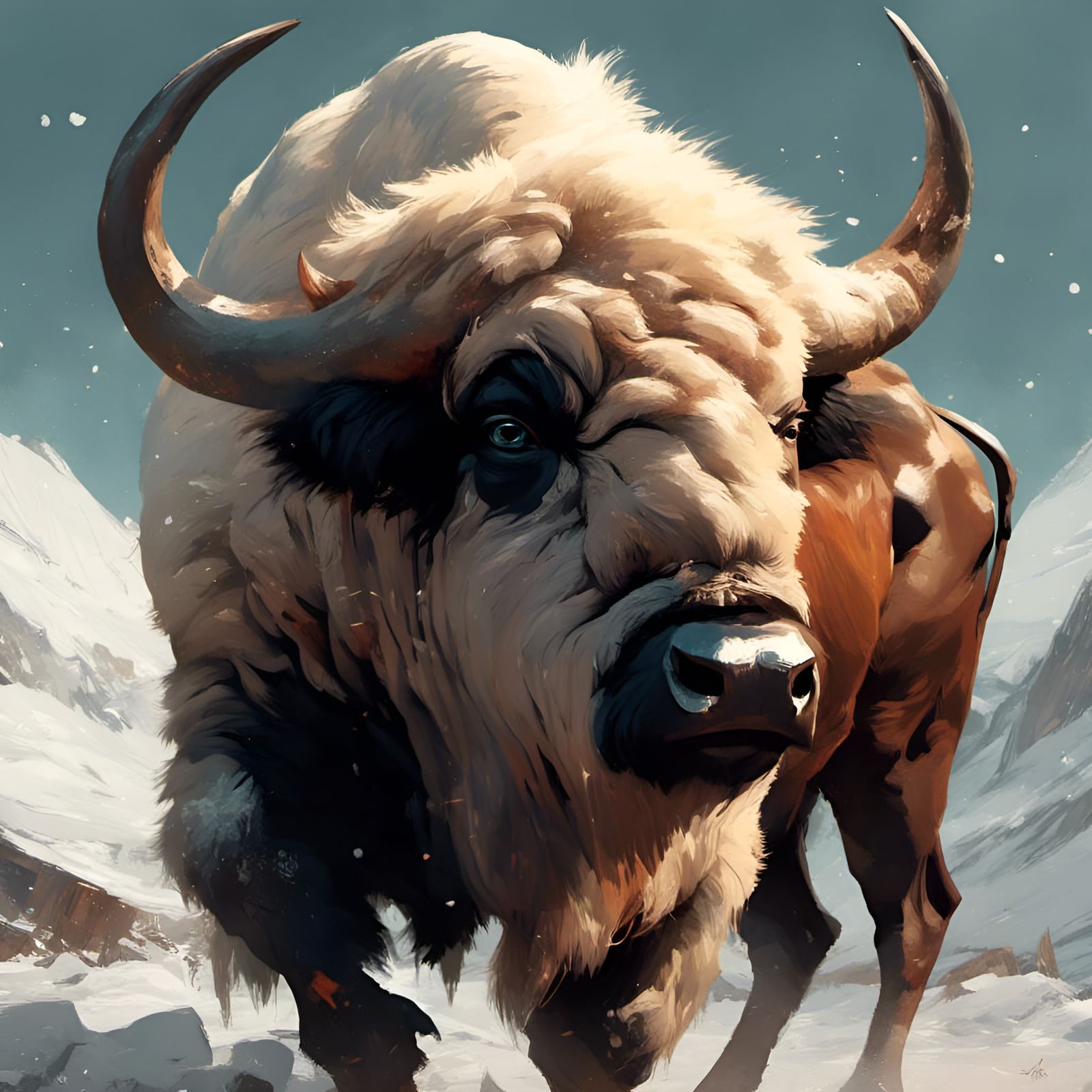 Muscular Buffalo with Intricate Details and Dramatic Lightin...