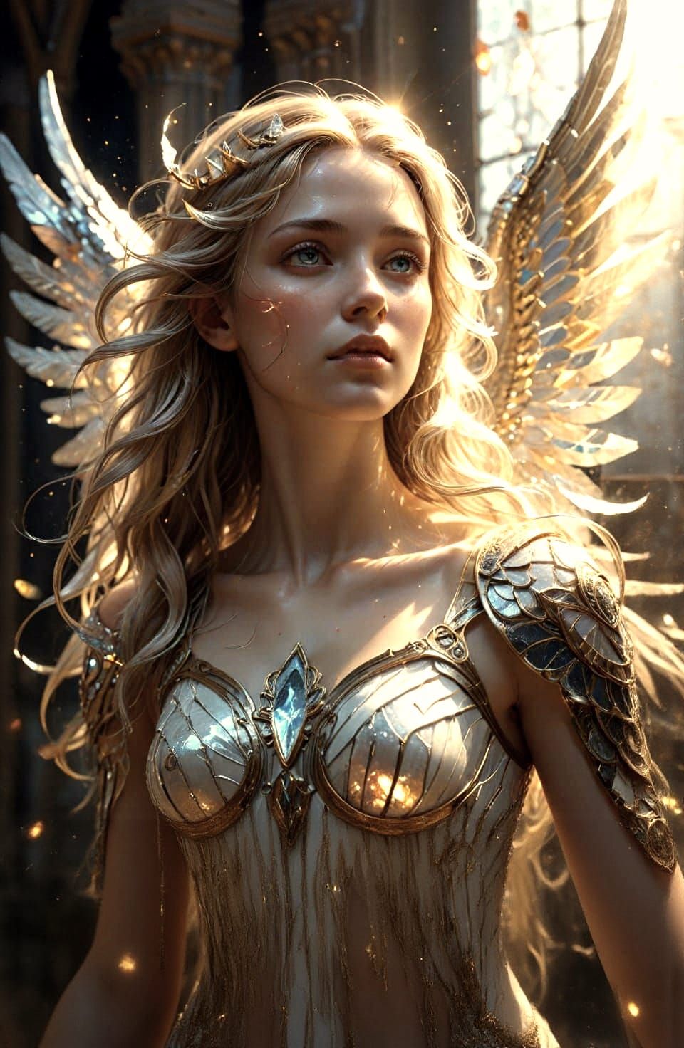 Celestial Angel Sculpture in Glowing Stained Glass