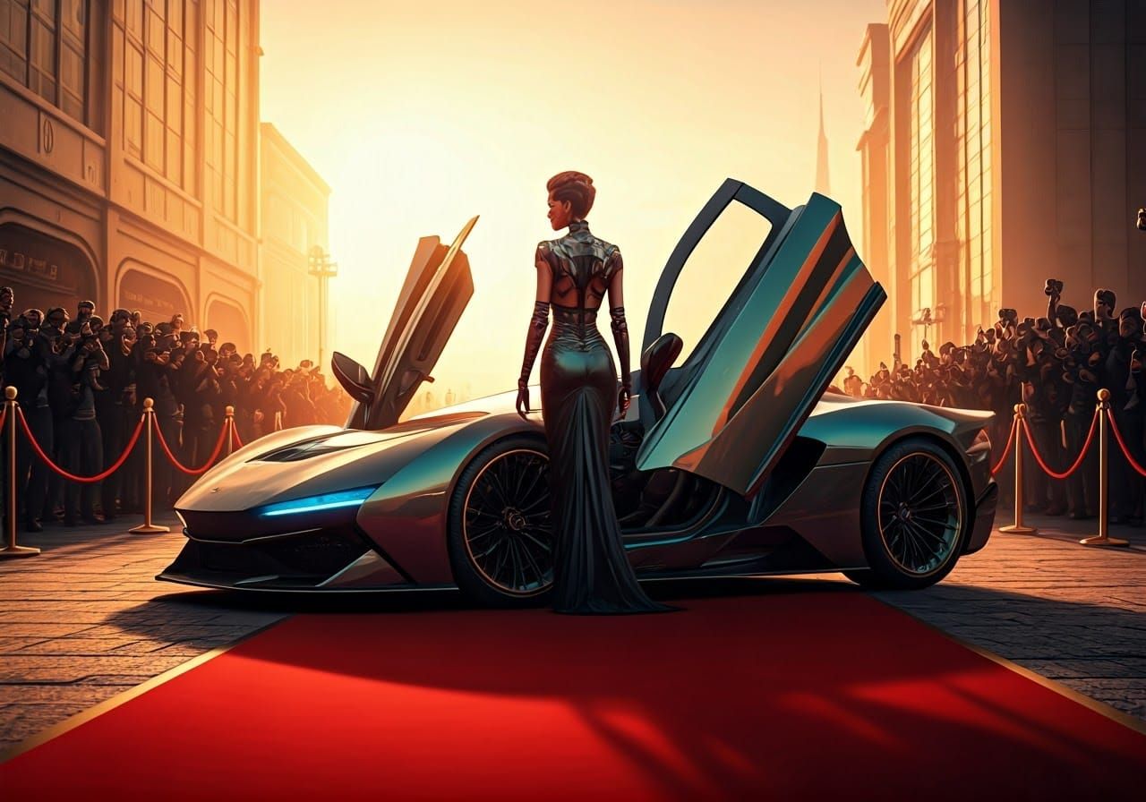Cyberpunk Fashionista's Grand Entrance on Red Carpet