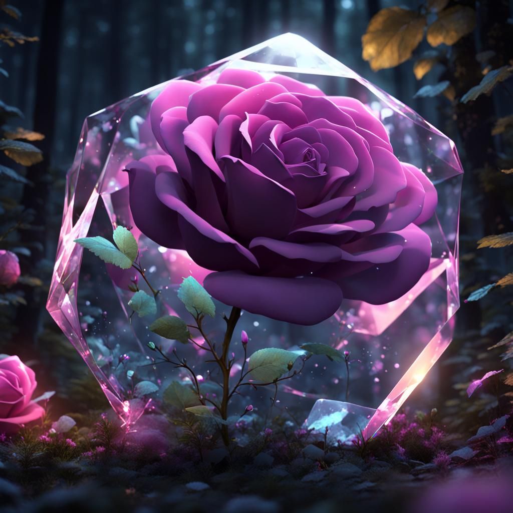 Night Roses: 3D Crystal Animation in Forest
