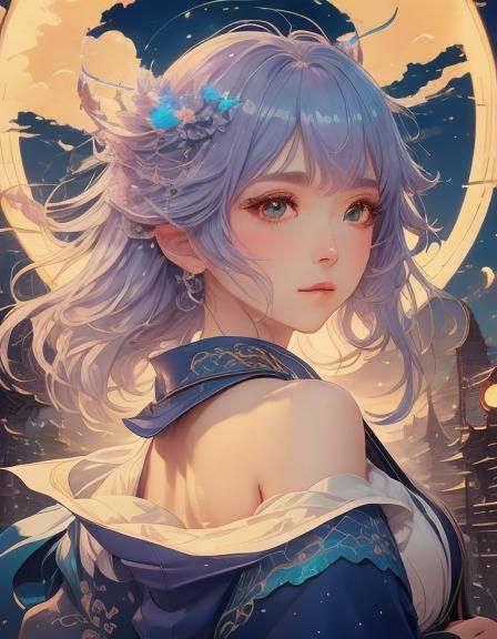 Ethereal Warrior Ascends on a Mountain Peak at Dusk in Vibra...