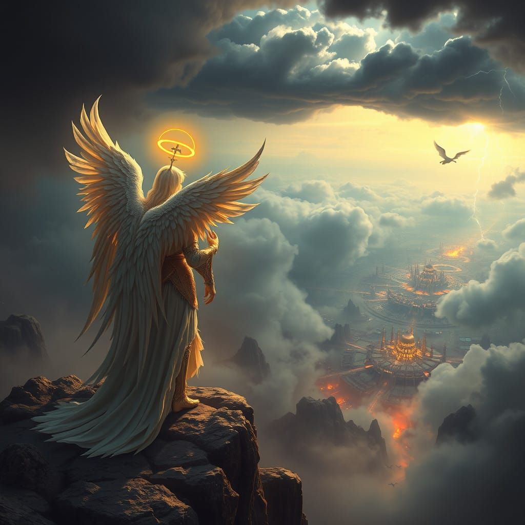 Majestic Archangels Stand Vigilant Amidst Turbulent Skies