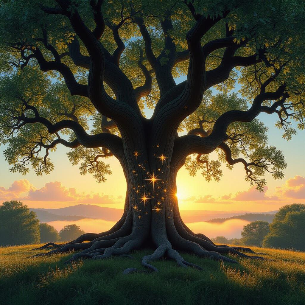 Cosmic Tree Anchoring Galaxies in Monet-Chuck Close Style