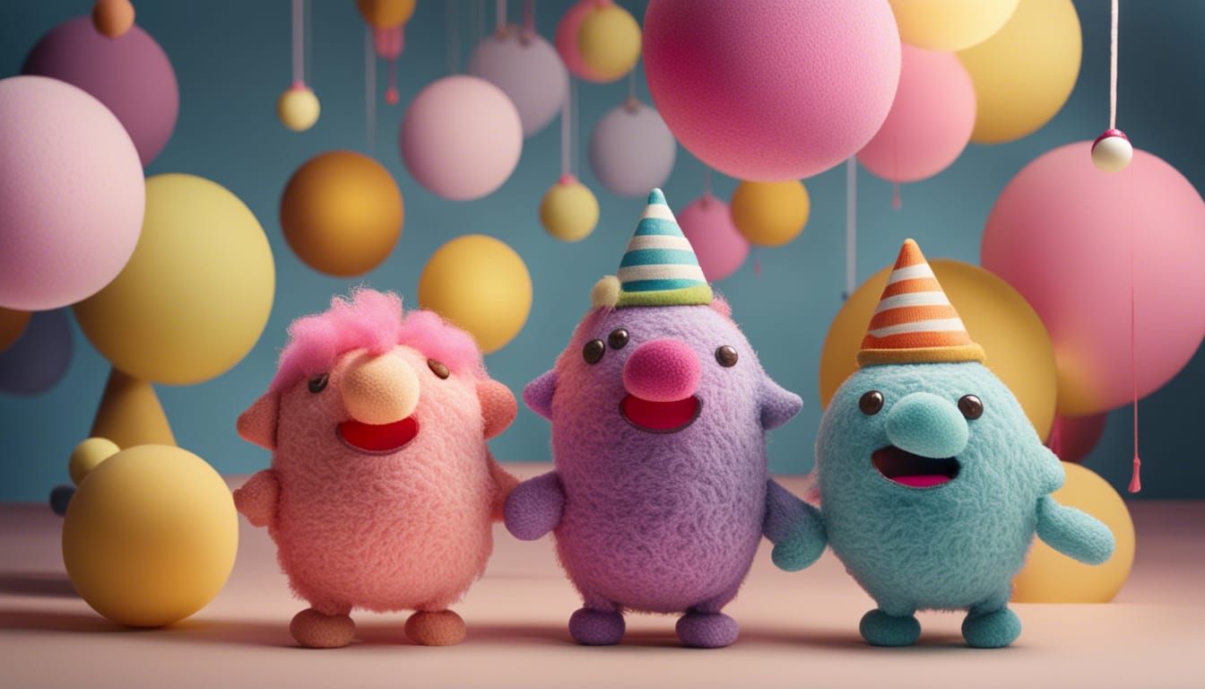 WIDE SHOT  OF Two puppets, one with a gentle and nurturing aura and the other with a mischievous and adventurous spirit,...