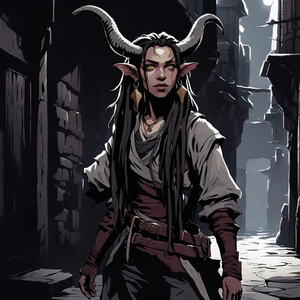 tiefling rogue i an alley