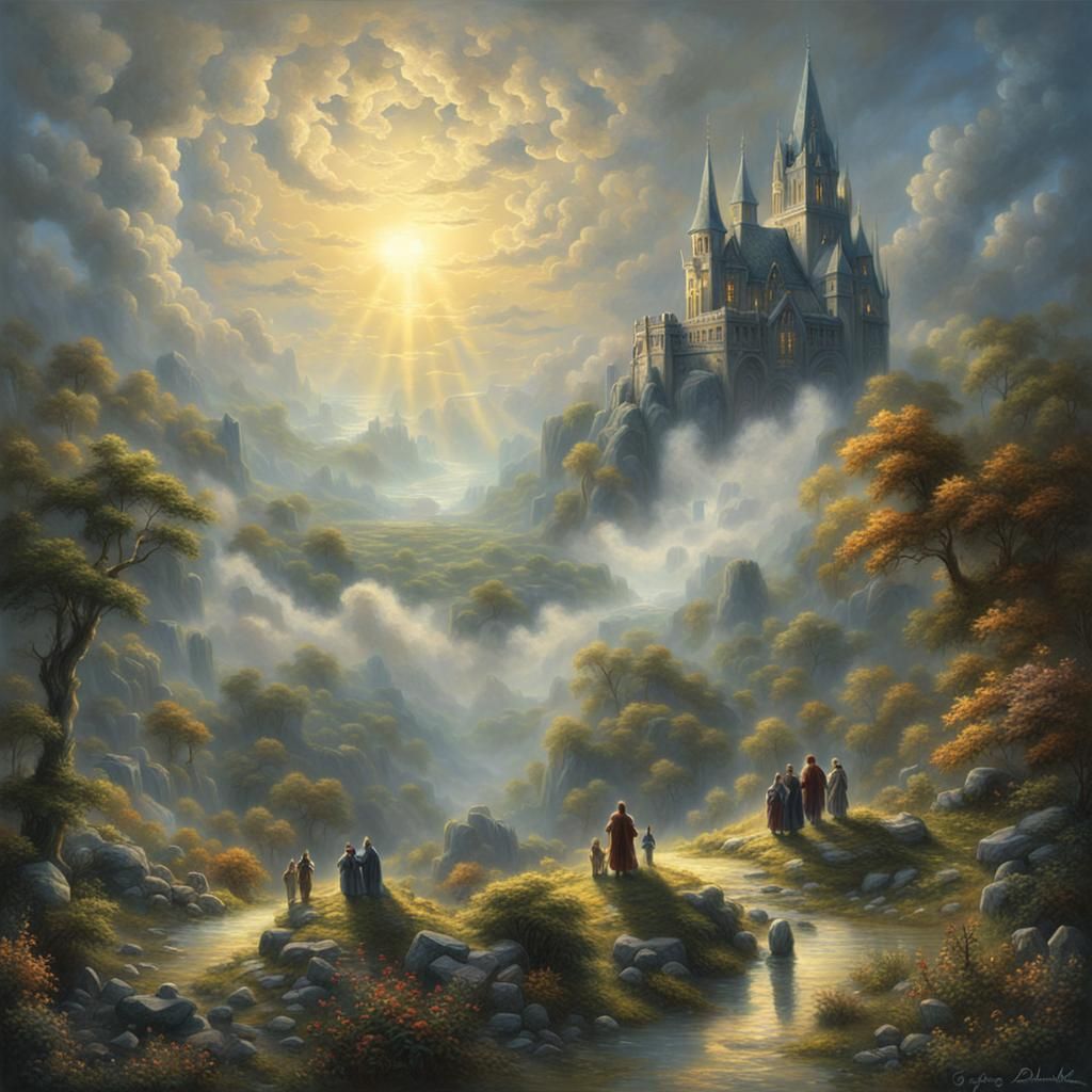 Ethereal Sunlight Through Clouds: A Hyperdetailed Fantasy