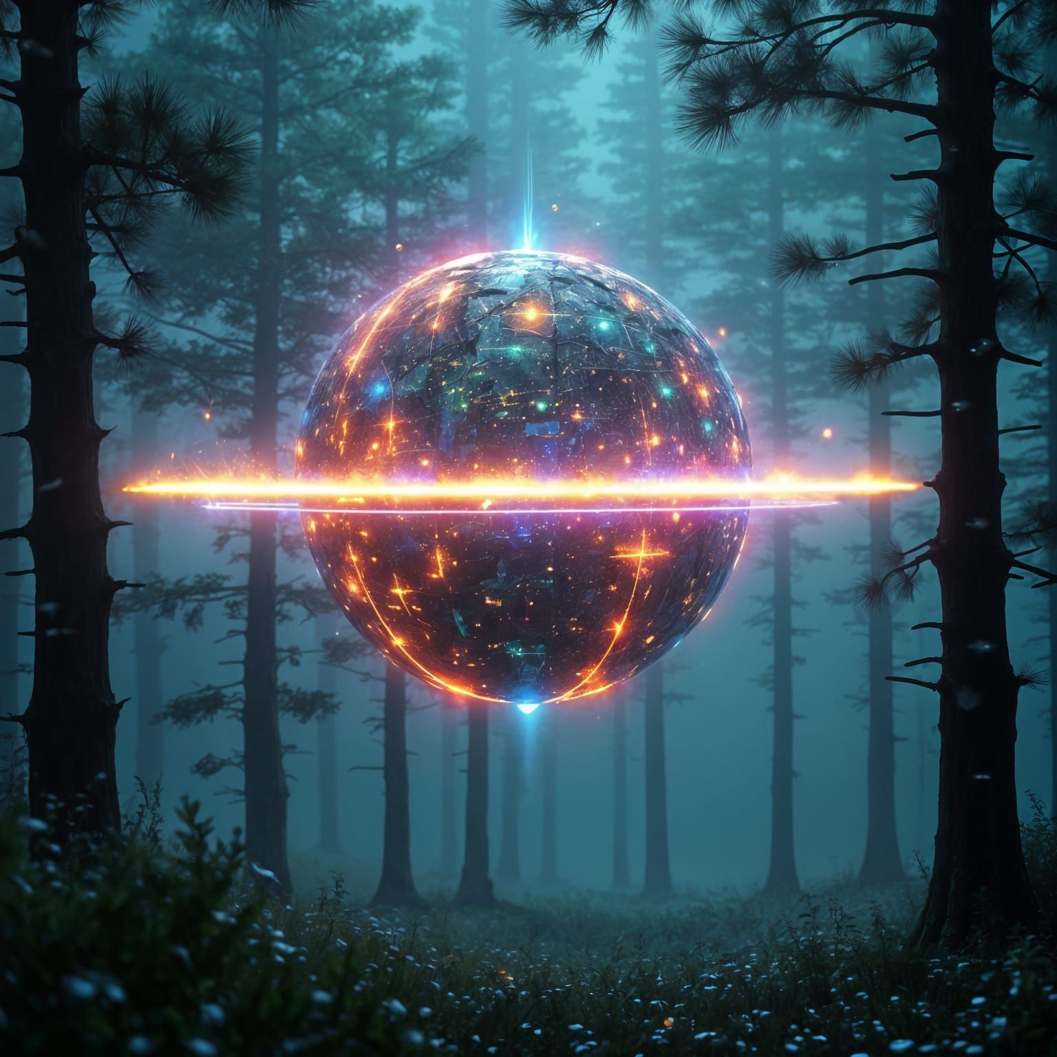 Cyberpunk Planet Illuminated by LED Lightbulbs at Dusk