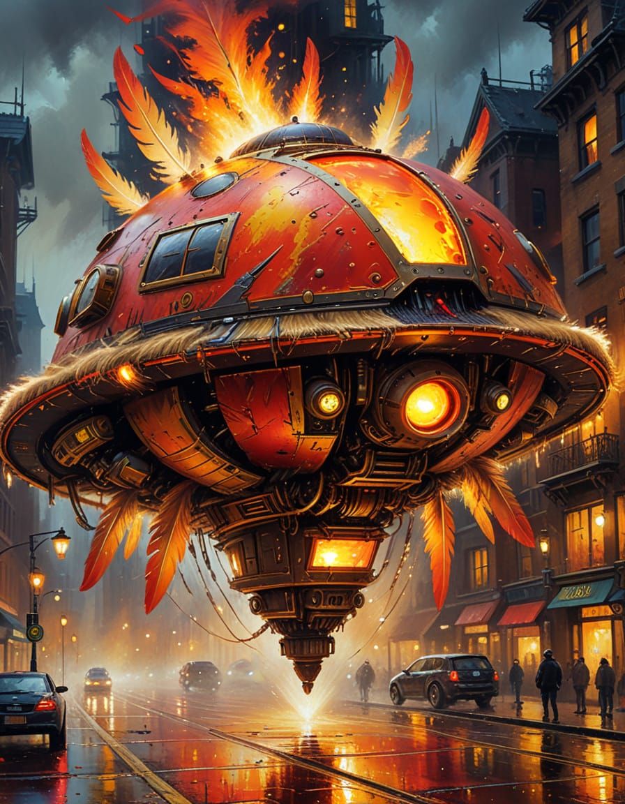 Steampunk UFO with Fur in Oil Painting Style