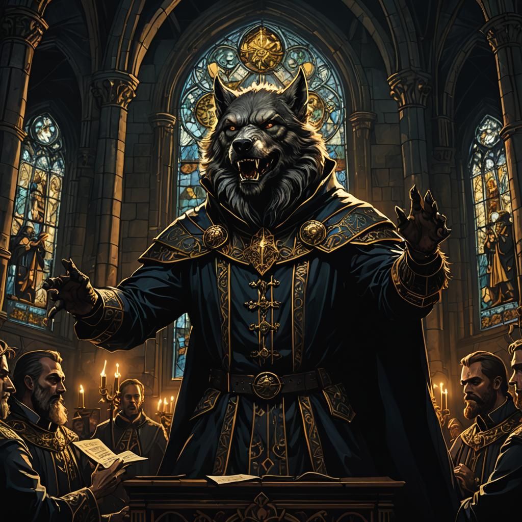 Werewolf Archbishop Conducting Orchestra in Dark Fantasy Sty...