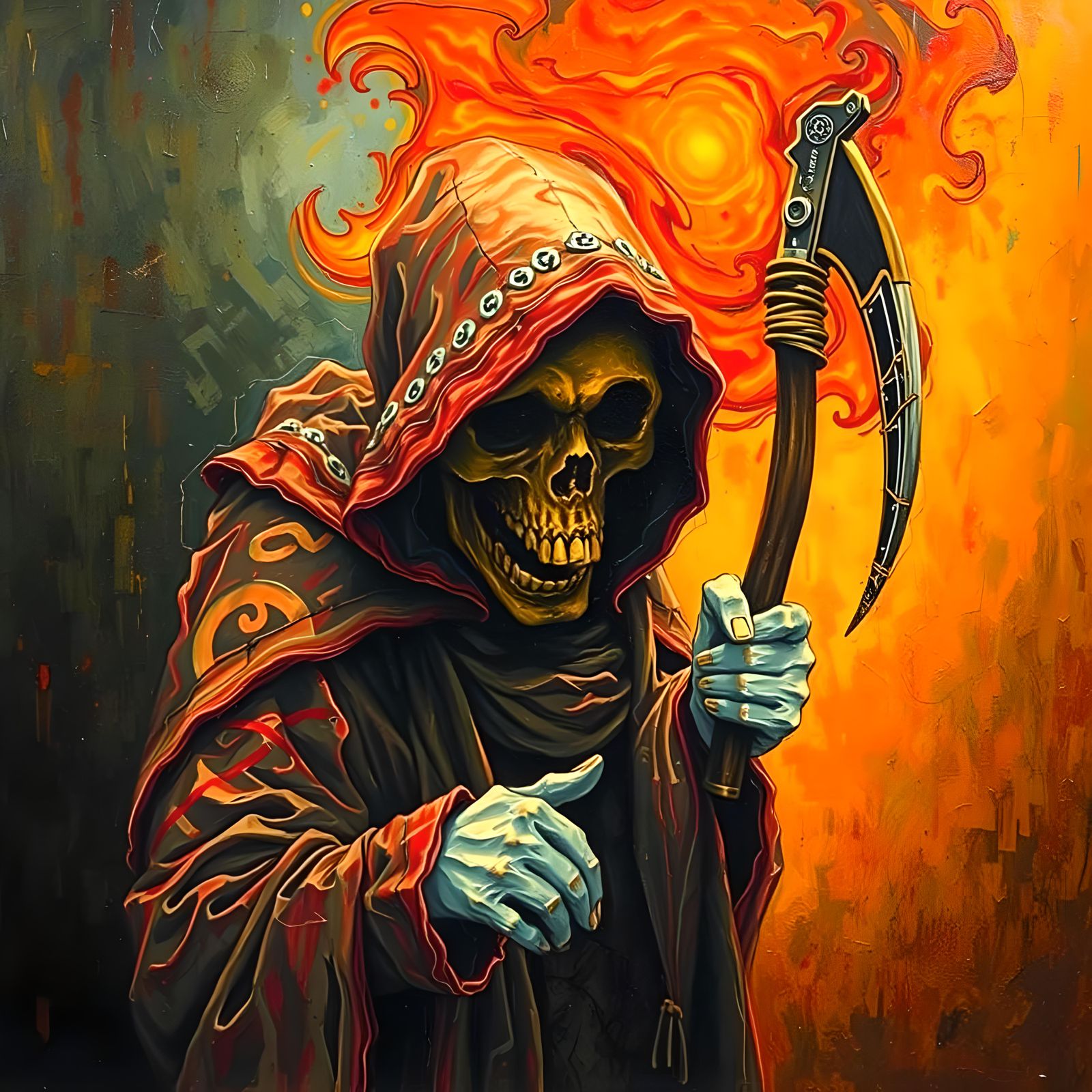 Fiery Grim Reaper in Fauvist Spectral Texture