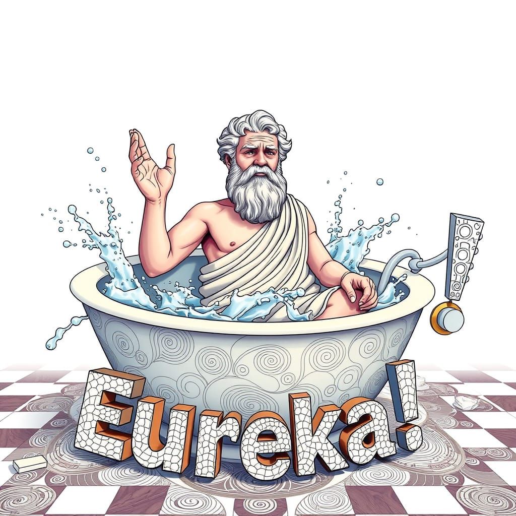 Archimedes' Eureka Moment in Vector Art Style