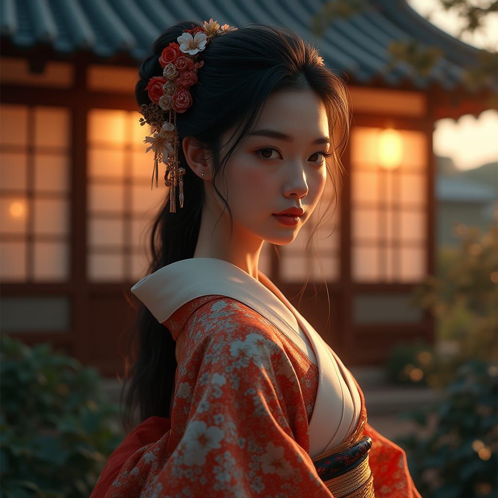 Japanese Woman Portrait in Digital Art Style