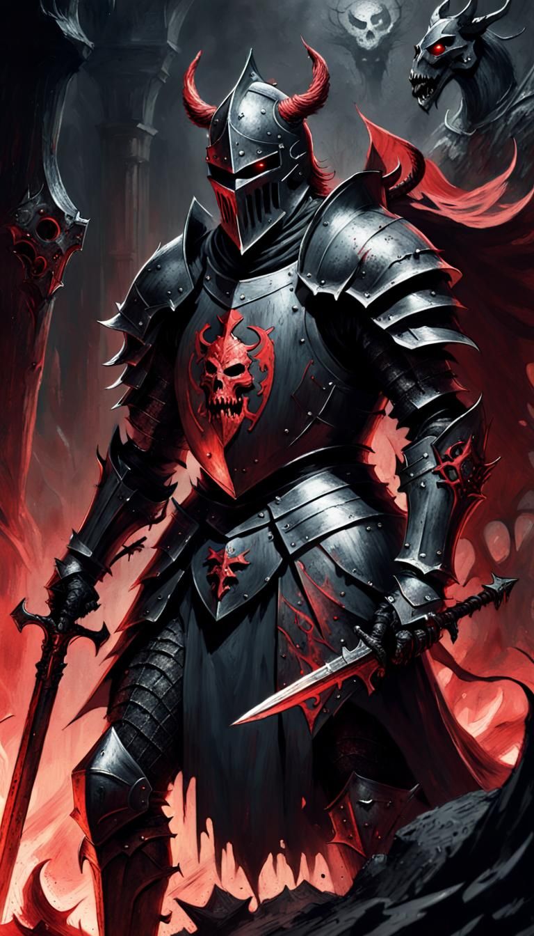 "IMAX, Crimson evil, Knight Of (Inferno:1.3) joust master; demonic joust, Beastly symbolic." Macabre, horror wet brushed...