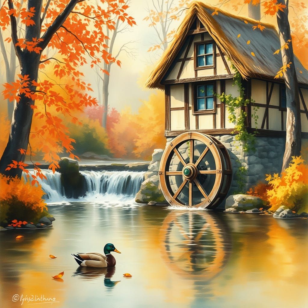 Autumn Dreamscape in Watercolor Style