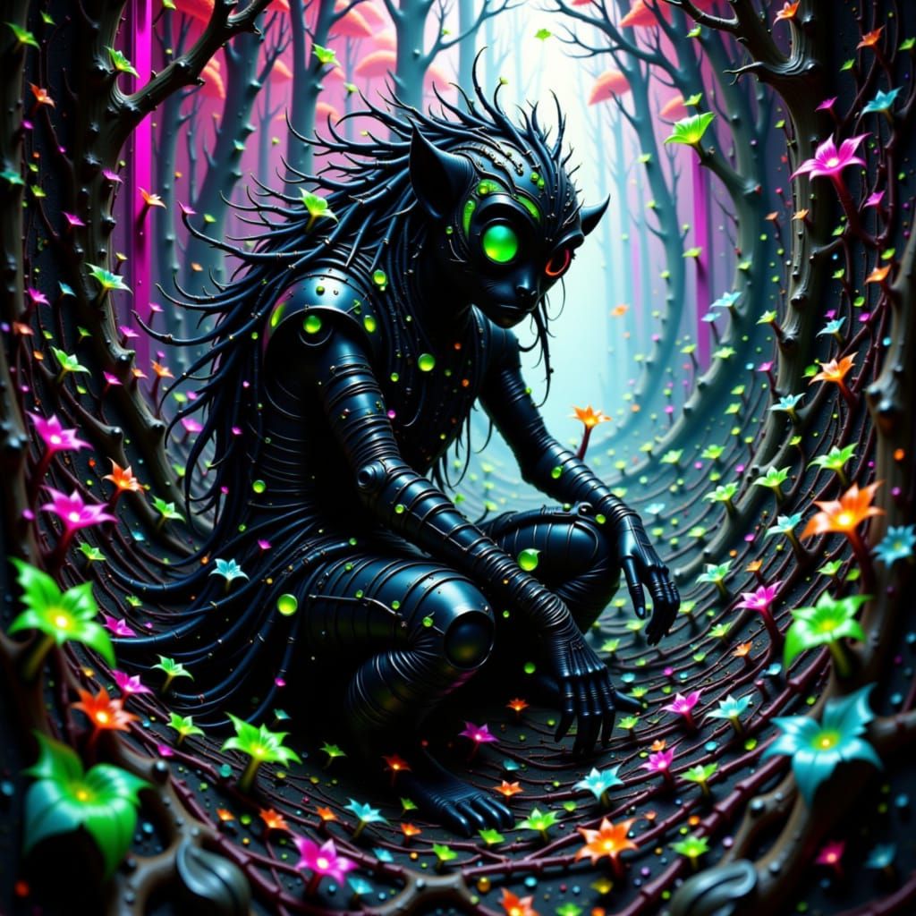 Futuristic Space Lemur Lost in Thorny Maze