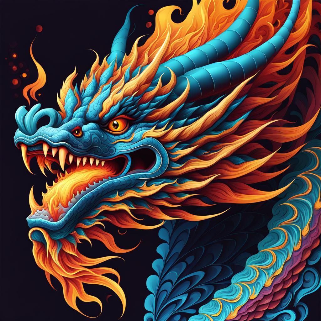 Colorful Chinese Dragon Head Blowing Flames