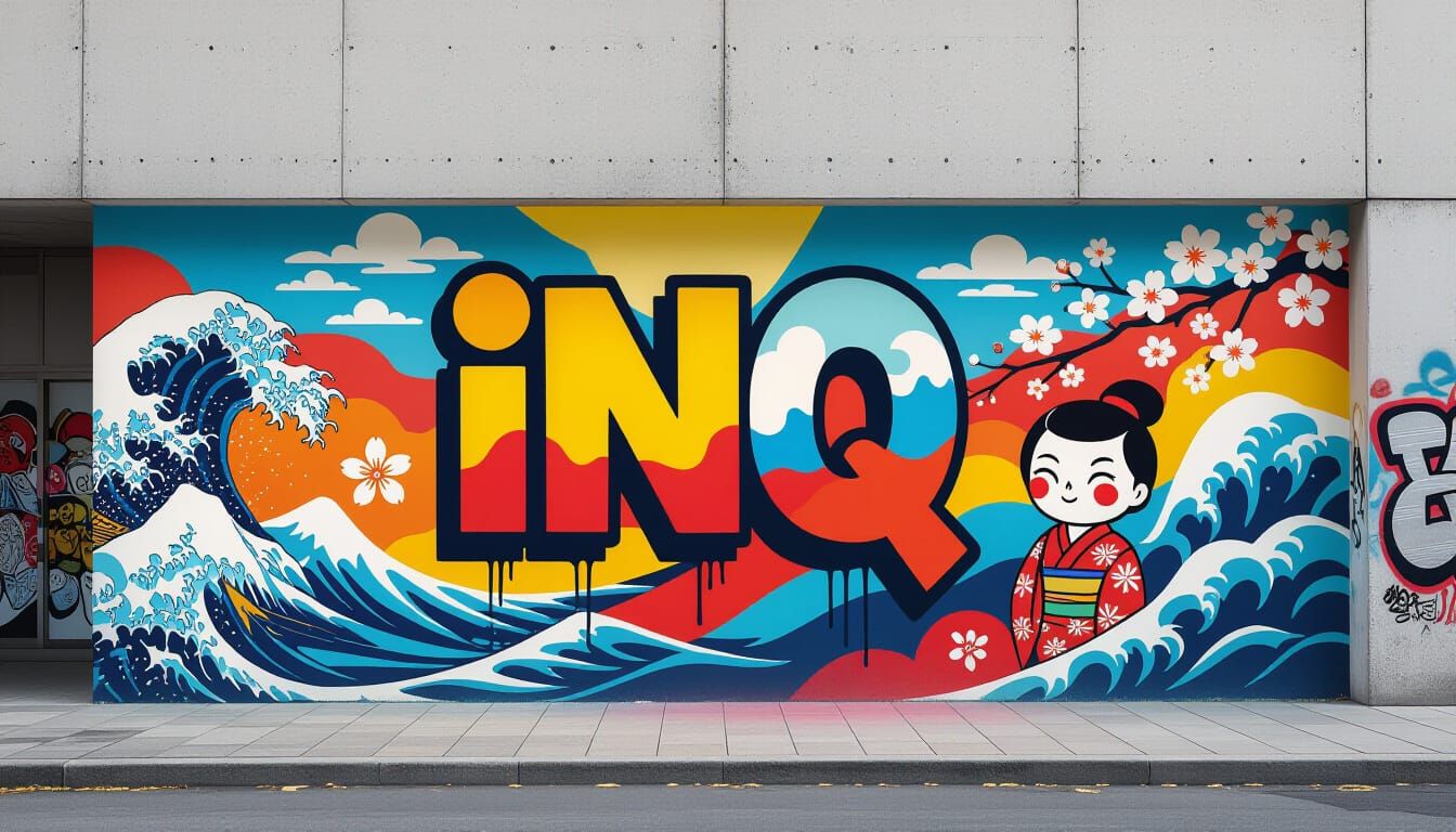 Vibrant Graffiti Mural Fusing Japanese Art and 2000s Design