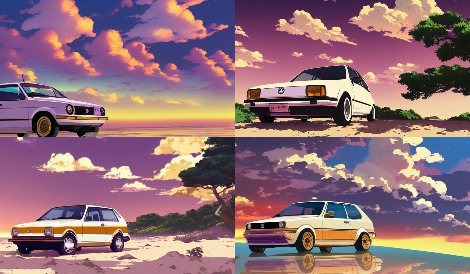 Volkswagen Golf MK2 at Sunset: Studio Ghibli Style
