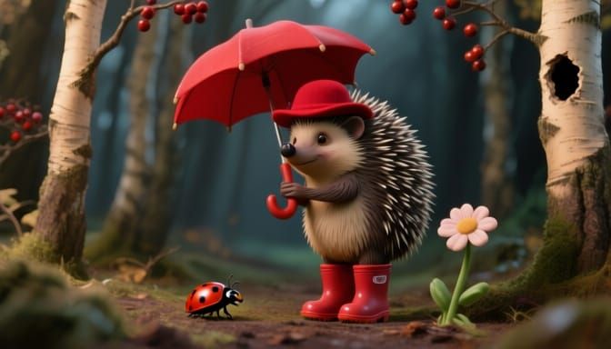 Rubber Hedgehog in Crimson Hat in Forest Grove