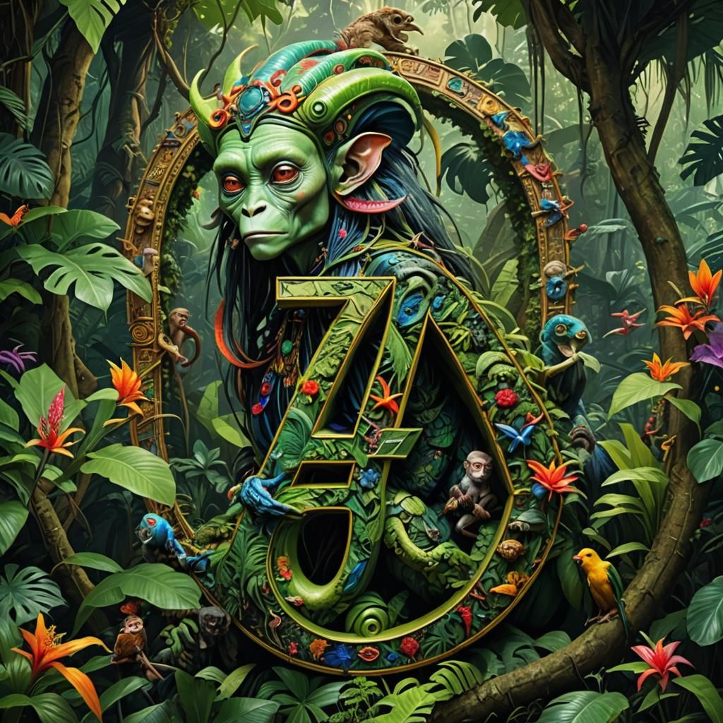 Alien Lady Rides a Z in Jungle: Hyperrealistic Art