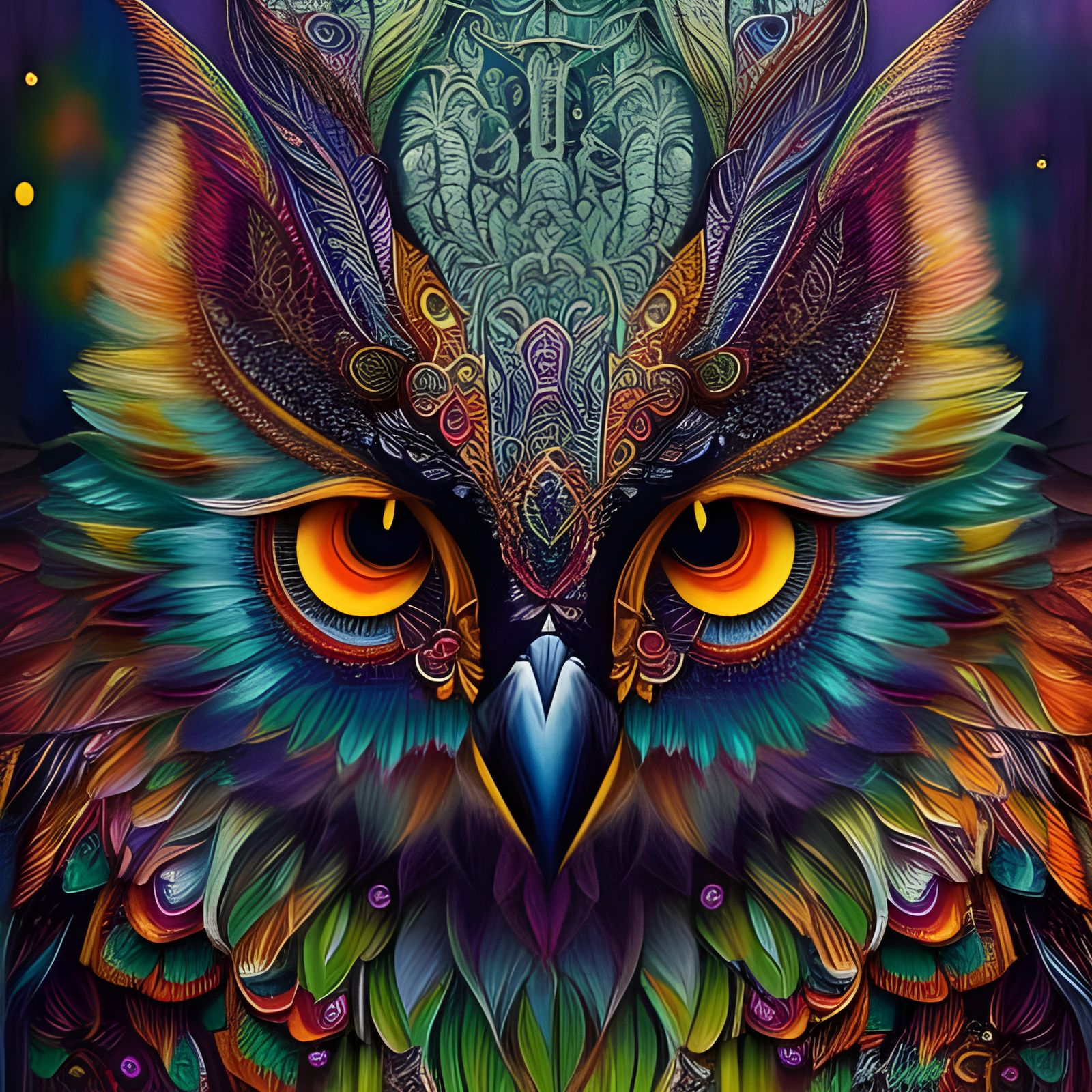 Graceful Owl in Fantasy Mixed-Media Collage