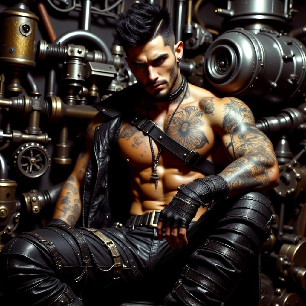 Dieselpunk Heartthrob Against Industrial Backdrop