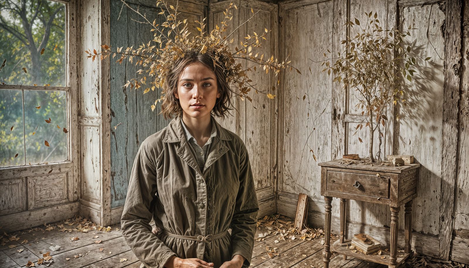 Autumn Tree in Abandoned Room: Wet Plate Collodion Style