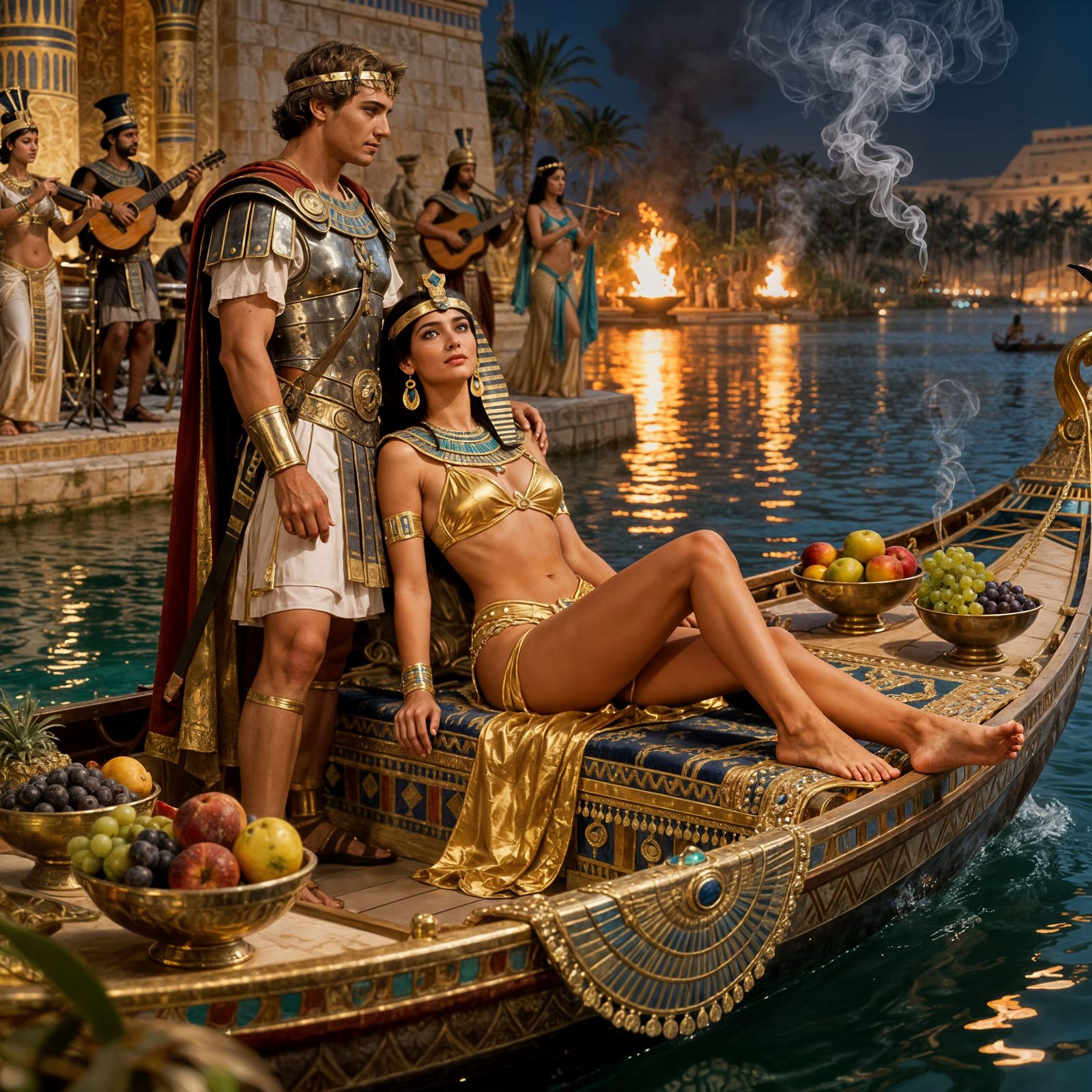 Cleopatra and Mark Antony on a Jeweled Barge