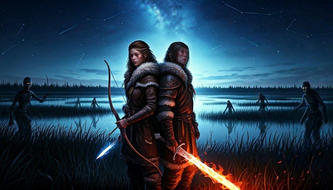 Couple Defending Against Undead in Dark Steppe