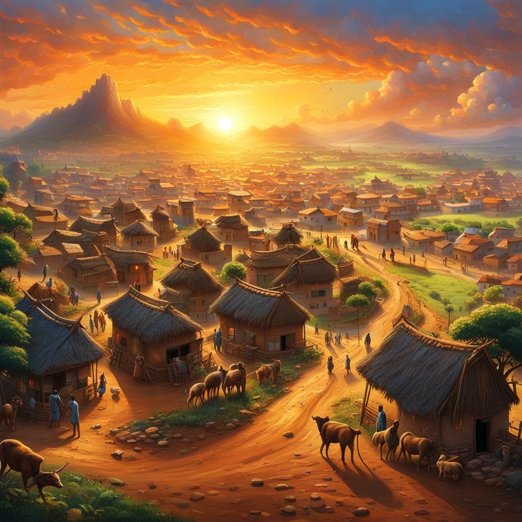African Village Transitioning into Modern City
