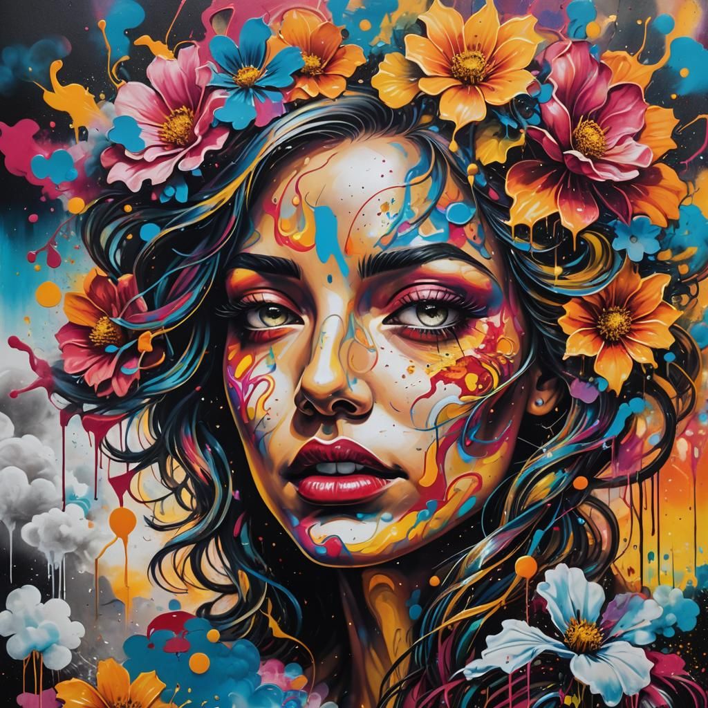 Surrealist Graffiti Art: Woman to Blooming Flower