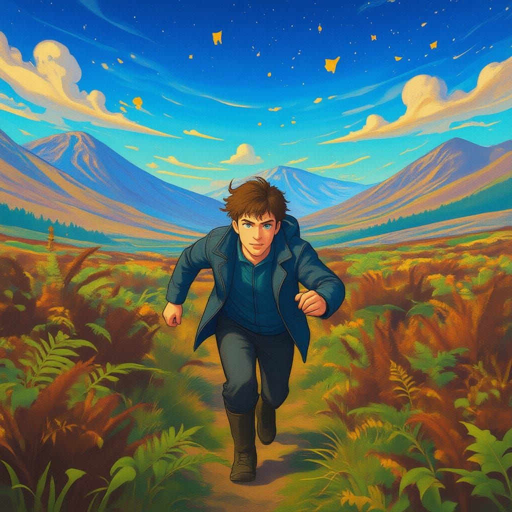 Man Battles Overgrown Scottish Highlands in Moody Mist