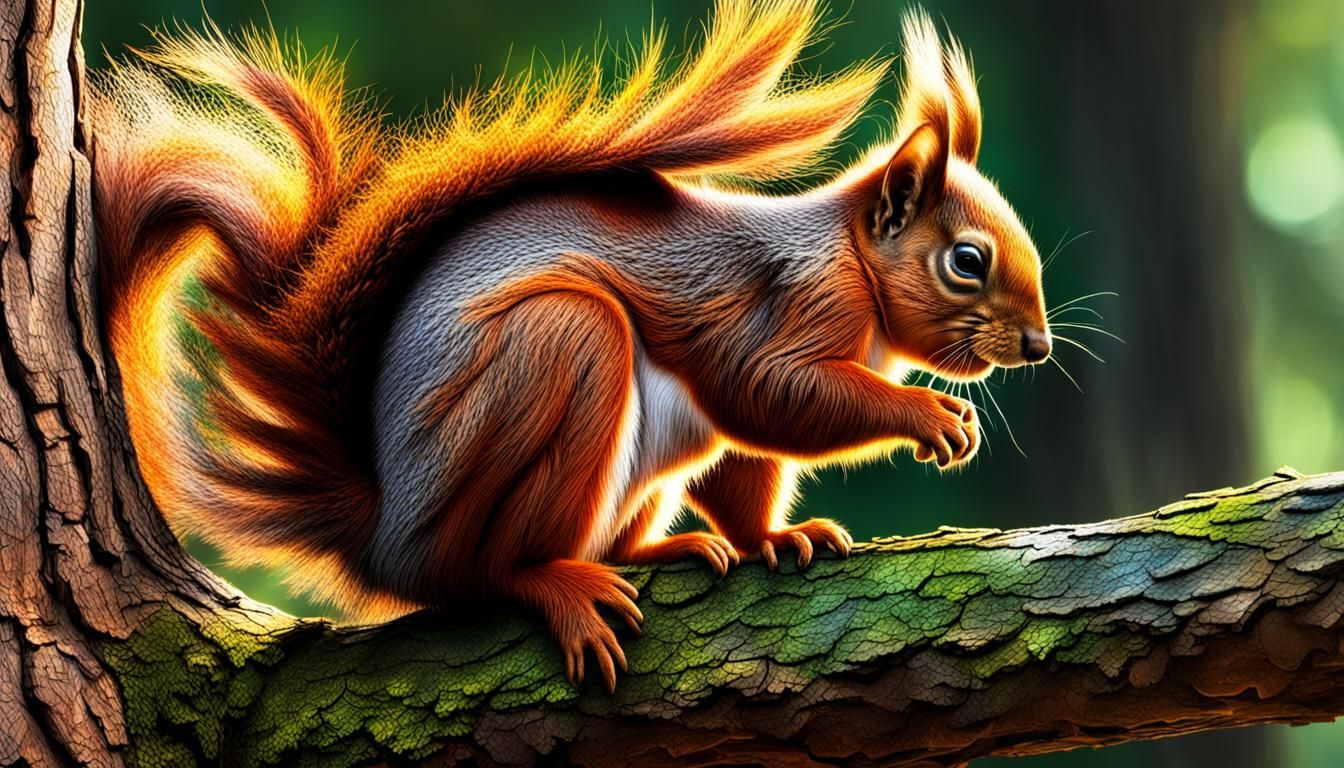 Hyperrealistic Red Squirrel in Forest Community