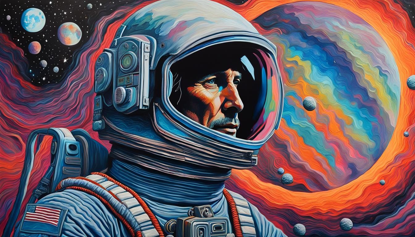 Roger Waters as Astronaut in Psychedelic Acrylic Painting
