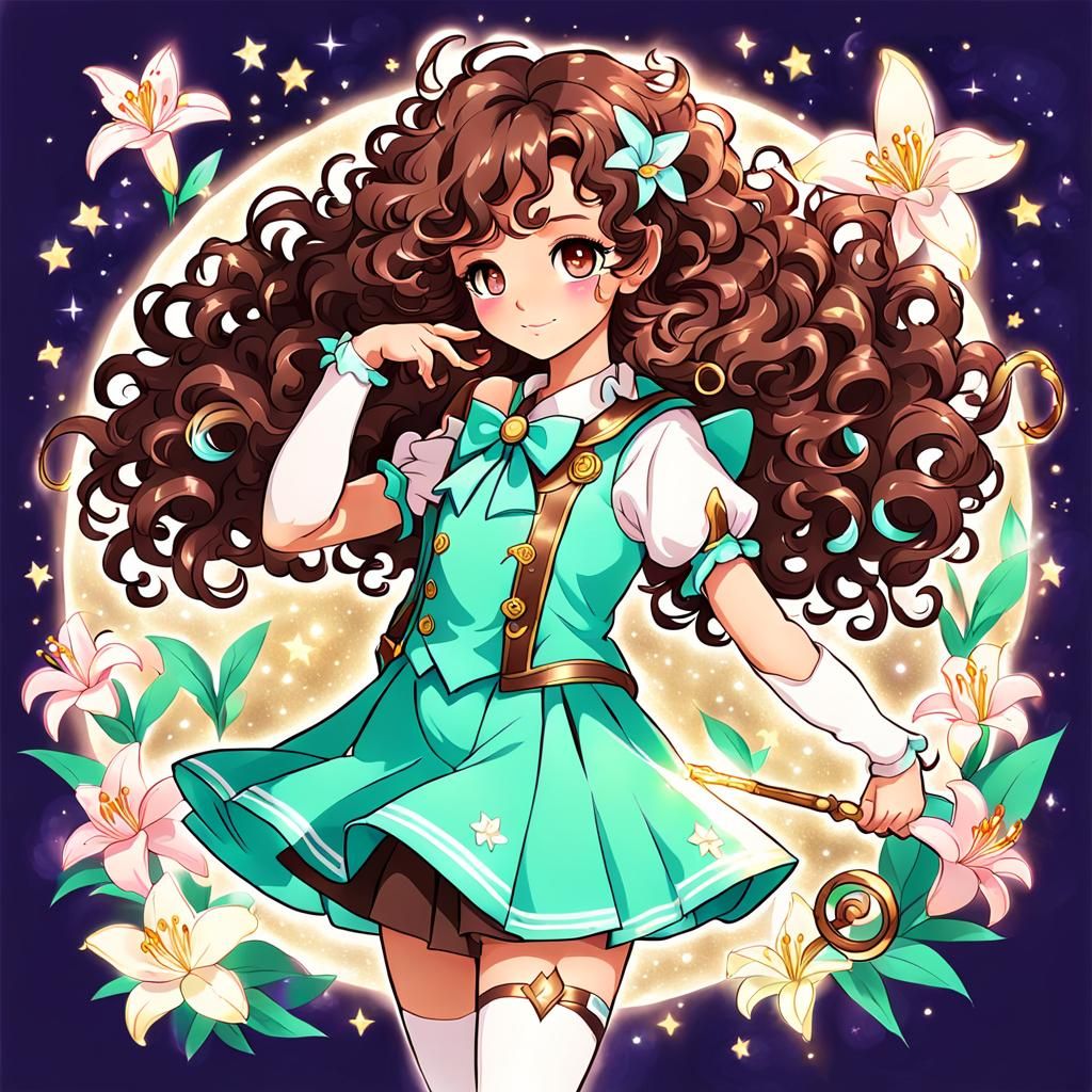 Magical Girl with Lily Theme and Curly Hair
