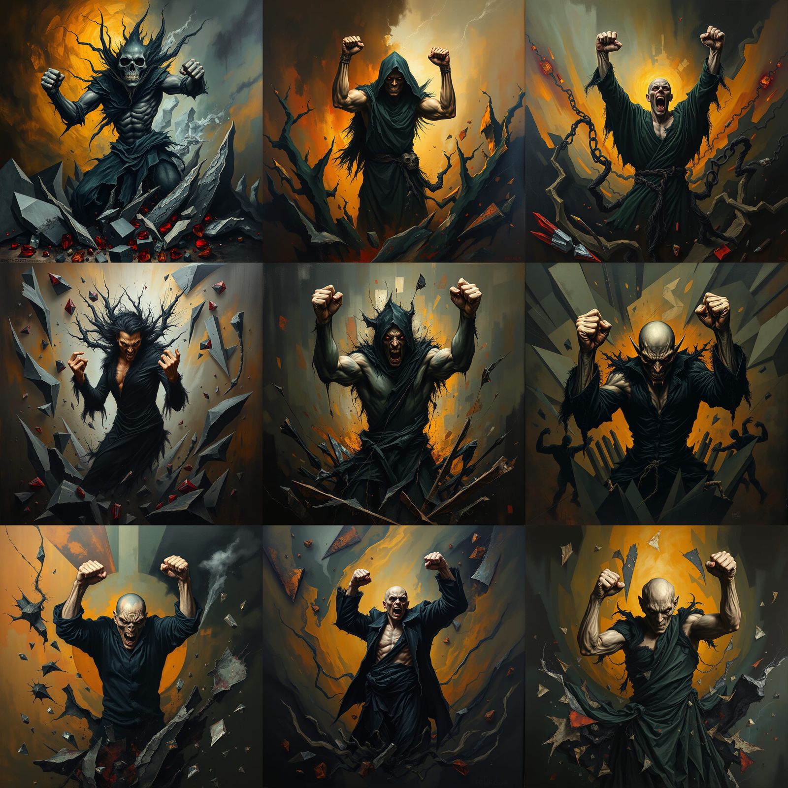 Abstract Rage Figure Emerging from Dark Vortex