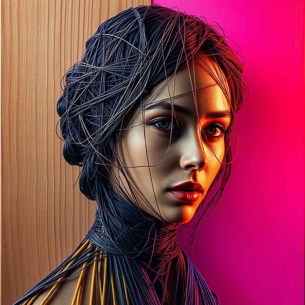 Intricate String Art Portrait with 3D Effect