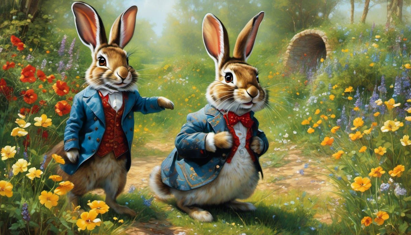 Colorful March Hare Erupts from Rabbit Hole